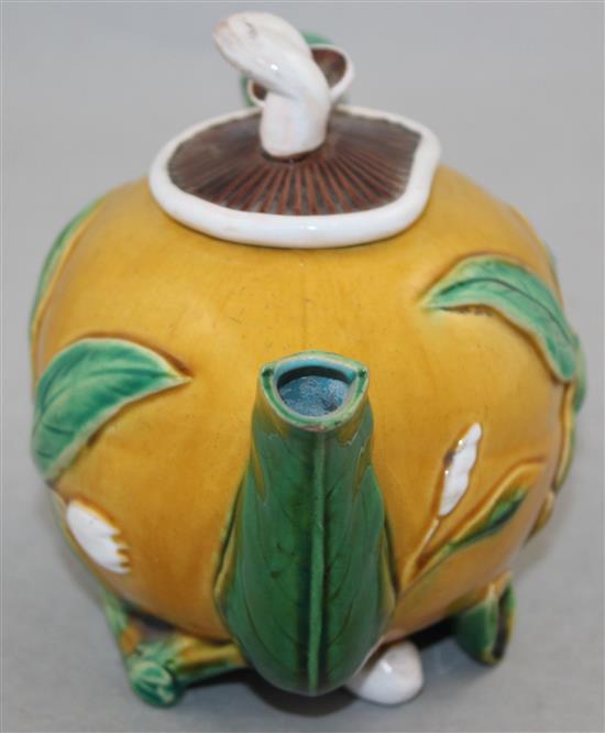 A Minton majolica teapot in the form of a lemon, 17.5cm, some faults